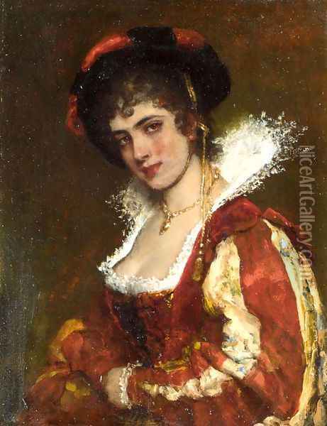 Portrait of a Venetian Lady Oil Painting - Eugene de Blaas