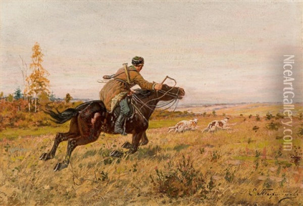 Foxhunting Oil Painting - Efim A. Tikhmenev