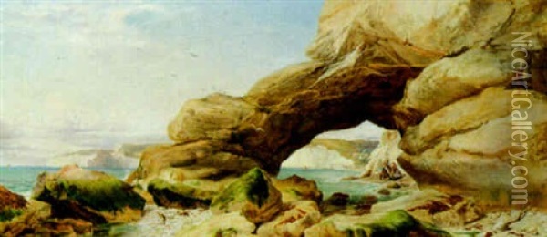 Under The Cliffs At Low Water - A Pleasant Time Oil Painting - William Wilthieu Fenn