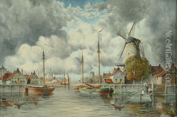 'vollendam' And 'middendam' Oil Painting - Hermanus Jr. Koekkoek