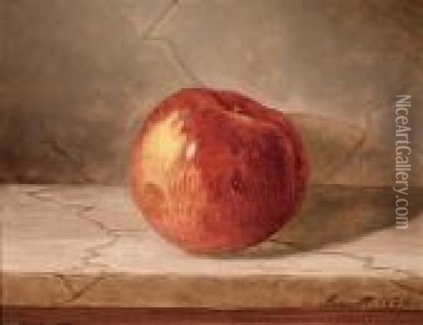 Apple On A Marble Tabletop Oil Painting - Edward Chalmers Leavitt