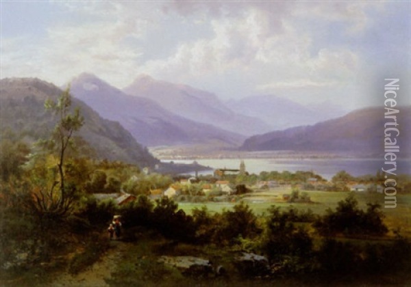 Bjerglandskab Fra Tegernsee (?) Oil Painting - Franz Barbarini