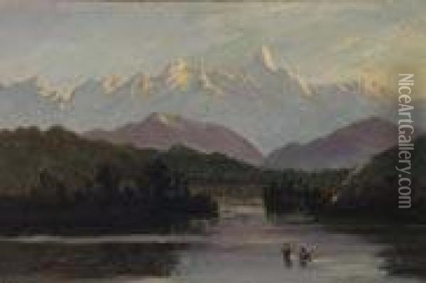 Southern Alps With Black Swans Oil Painting - Charles Blomfield