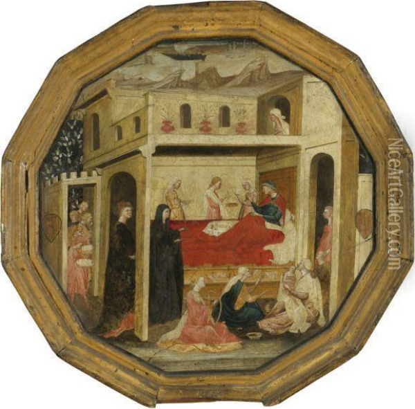 The Montauri Birth Tray Oil Painting - Bartolomeo Di Fruosino