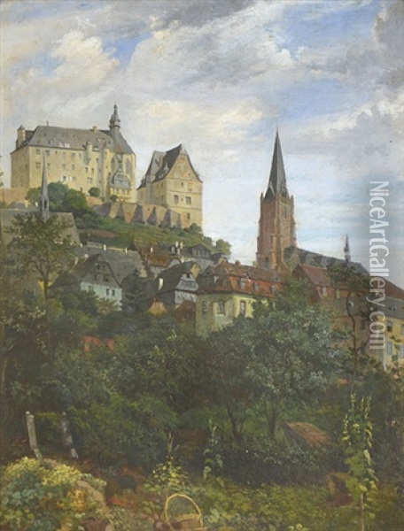 Ansicht Der Stadt Marburg Mit Schloss Und Marienkirche Von Suden Oil Painting - Karl Weysser
