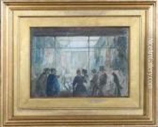 Victorian Ladies And Gentlemen Viewing A Dissection Oil Painting - Samuel Bough
