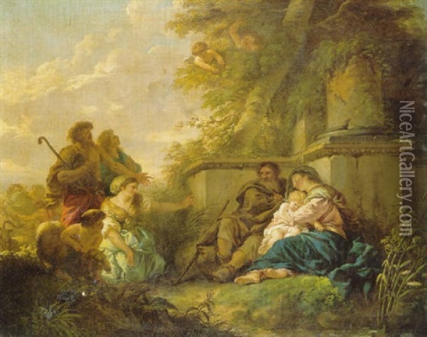 The Rest On The Flight Into Egypt Oil Painting - Jean Jacques Lagrenee the Younger