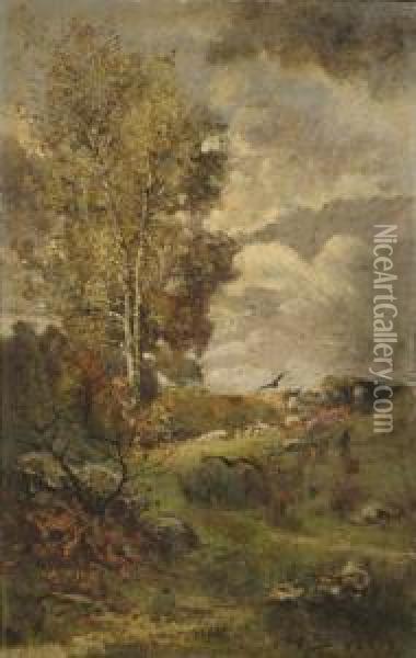 Peuplier Avec Deux Oiseaux Oil Painting - Henri Charles Trouville