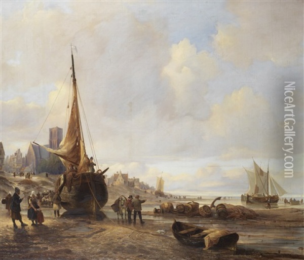 Fishing Folk On The Seashore Oil Painting - Wilhelm August Leopold Christian Krause