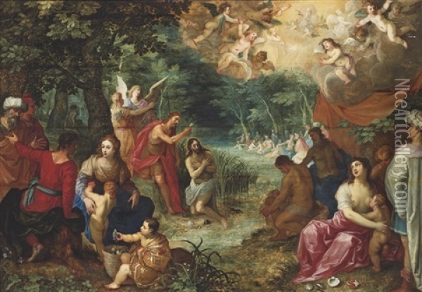 The Baptism Of Christ (collab. W/jan Breughel Ii) Oil Painting - Hendrik van Balen the Elder