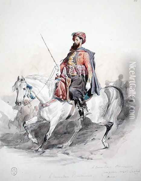 Spahi Commander Bouscarente at Muzayah, from Album Afrique 1835-45, 1840 Oil Painting - Felix Philippoteaux