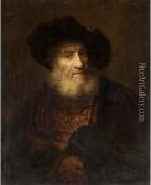 Portrait Of An Elderly Gentleman In Oriental Dress, Half Length Oil Painting - Rembrandt Van Rijn