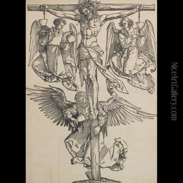 Christ On The Cross With Three Angels Oil Painting - Albrecht Durer