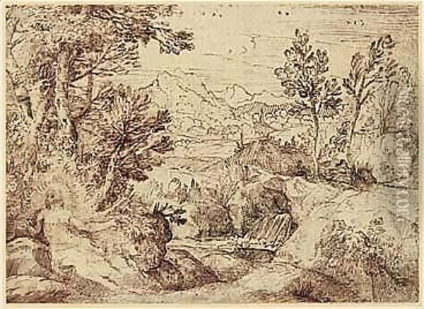 Landscape With Mary Magdalene Oil Painting - Annibale Carracci