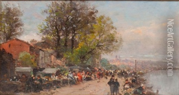 Les Bords De La Seine Oil Painting - Aime Nicolas Morot