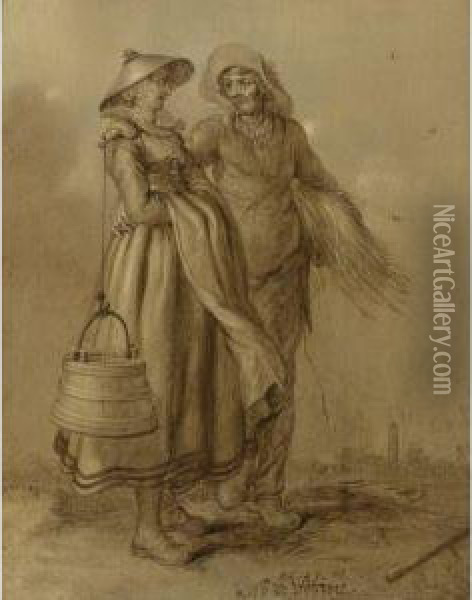 An Amorous Peasant Couple Conversing Oil Painting - Adriaen Pietersz. Van De Venne