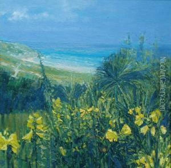 Midnight Primroses, Sunny Corner Oil Painting - John Renton