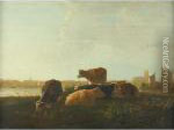 Cows Resting On The Banks Of The Maas At Dordrecht Oil Painting - Aelbert Cuyp