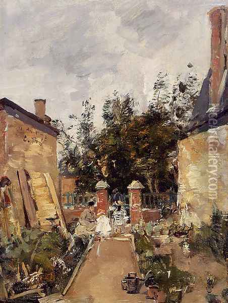 Madame S with Her Children in Their Garden at Trouville Oil Painting - Eugene Boudin