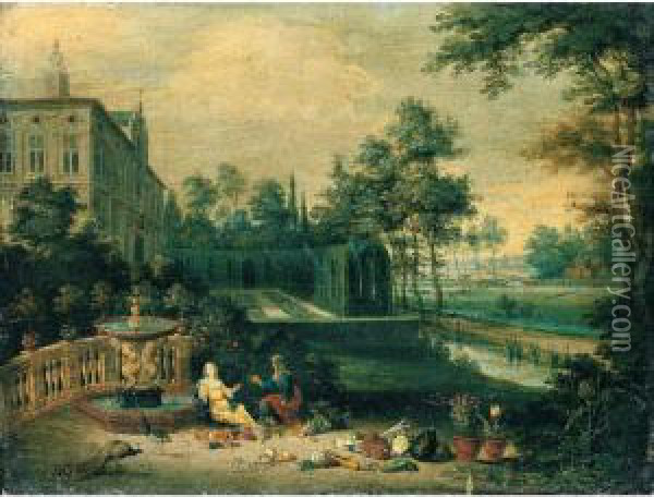 Vertumnus And Pomona Set Within The Grounds Of A Villa Oil Painting - Pieter Gysels