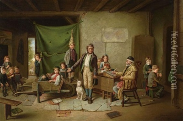 Schoolroom Interior Oil Painting - Charles Hunt the Younger