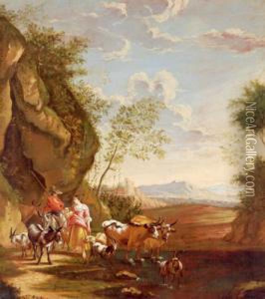 Paesaggio Meridionale Con Pastori Oil Painting - Abraham Jansz Begeyn