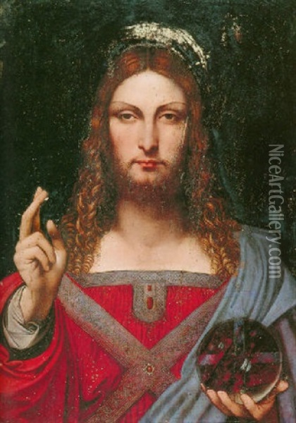 Christ As Salvator Mundi Oil Painting - Leonardo Da Vinci