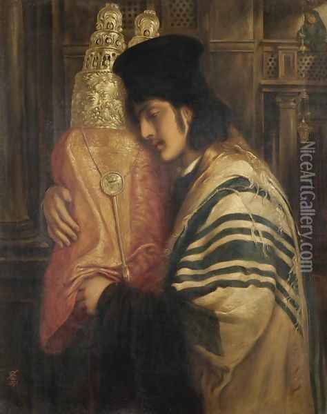 Rabbi Carrying the Law Oil Painting - Simeon Solomon