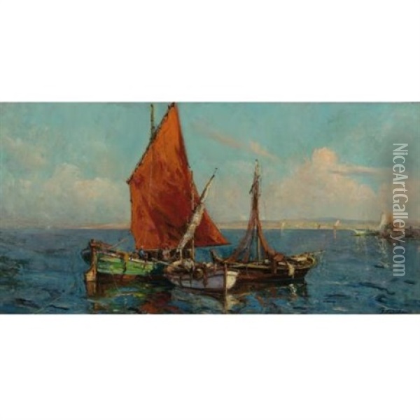 Boats Oil Painting - Georgi Alexandrovich Lapchine