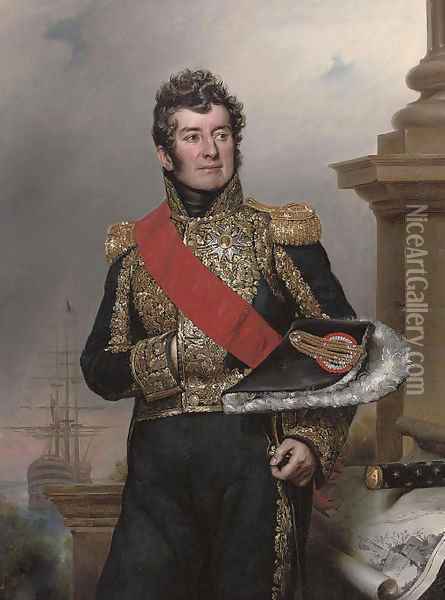 Portrait of Comte Laurent-Jean-Francois Truguet, Admiral of France, three-quarter-length, wearing the sash and breast star of the Legion d'Honneur Oil Painting - Paulin Jean Baptiste Guerin