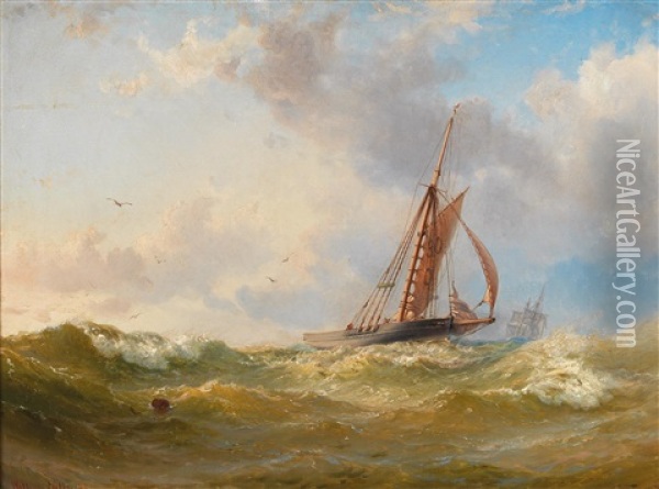 Fishing Boat On Rough Seas Oil Painting - Vilhelm Melbye