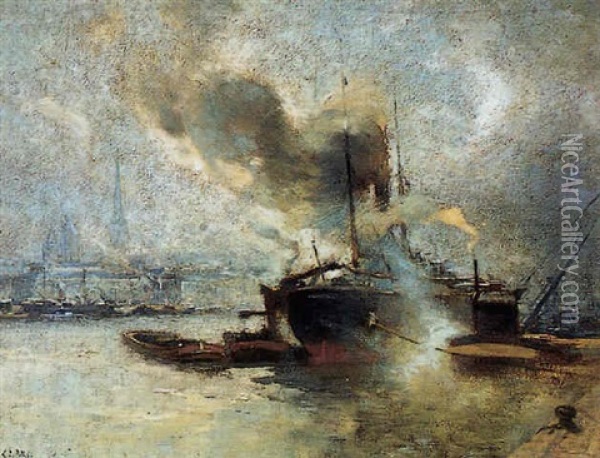 Le Port De Rouen Oil Painting - Eugene Louis Gillot