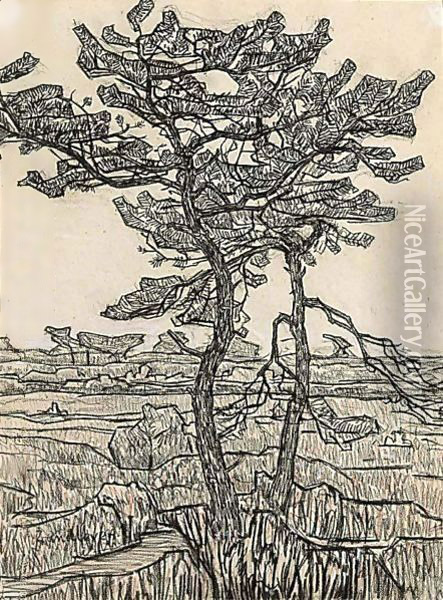 A Tree In A Landscape Oil Painting - Jan Adam Zandleven