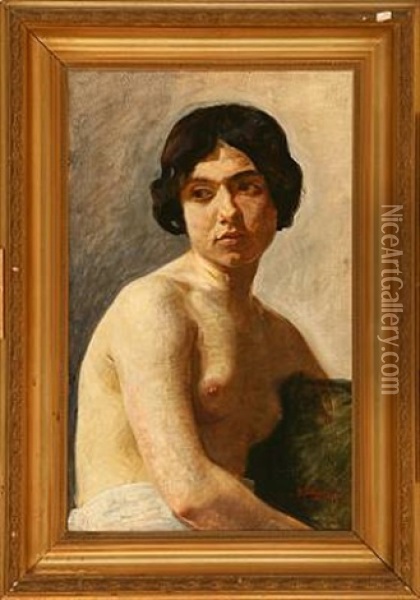 Sitting Female Nude Oil Painting - Georg Sofus Seligmann