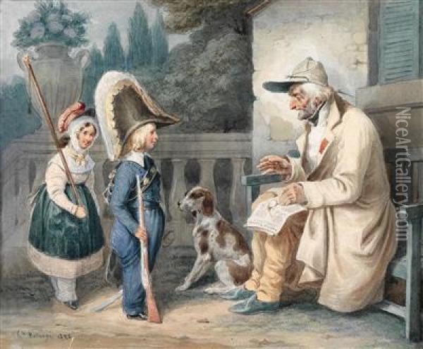 Ein Veteran Und Kinder Oil Painting - Joseph-Louis Hippolyte Bellange