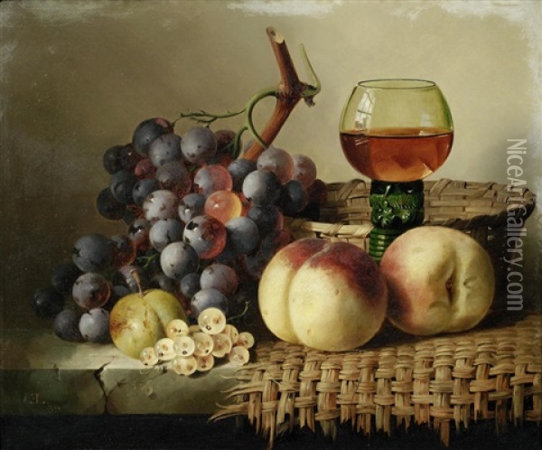 Still Life Of Fruit And Glass Oil Painting - Edward Ladell