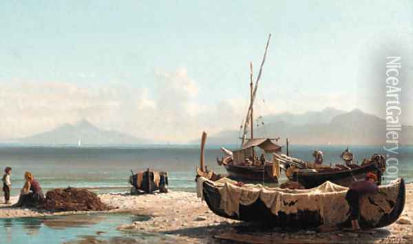 Fishing boats on the Neapolitan coast Oil Painting - Friedrich Nerly