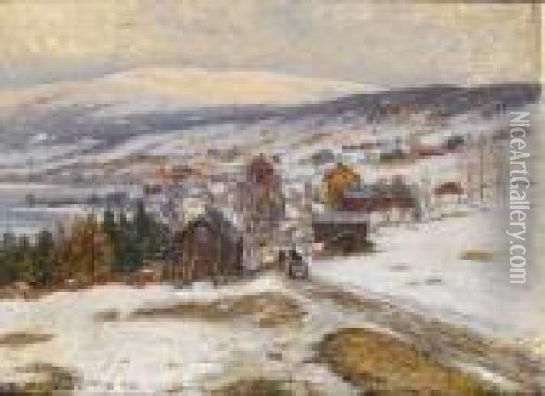 Winter Snow Scene Oil Painting - Anton Genberg