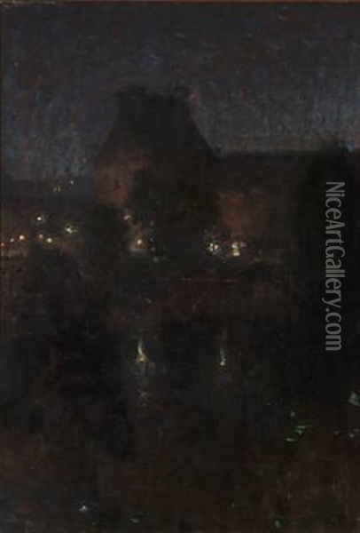 Late Evening At The Louvre In Paris Oil Painting - Julius Paulsen