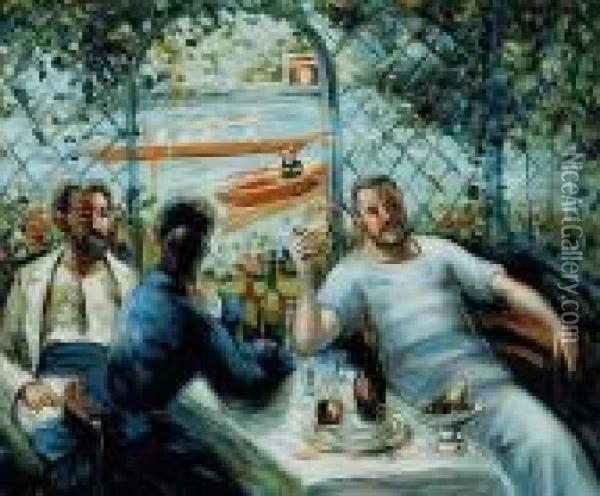 Lunch At The Restaurant Fournaise (the Rowers Lunch) Oil Painting - Pierre Auguste Renoir