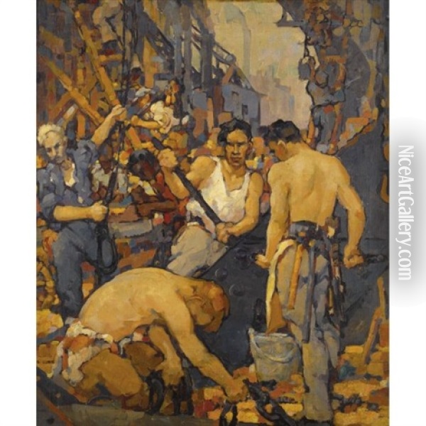 Construction Workers Oil Painting - Walt Louderback