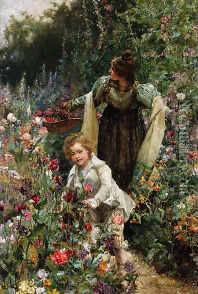 Gathering Flowers Oil Painting - Edgar Bundy
