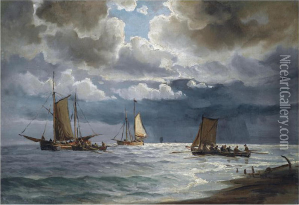 Sailing Along The Coast, Skagen Oil Painting - Ioannis (Jean H.) Altamura