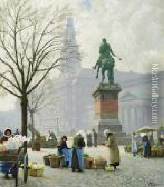 Springtime, Tulips For Sale At Hojbro Plads Oil Painting - Paul-Gustave Fischer
