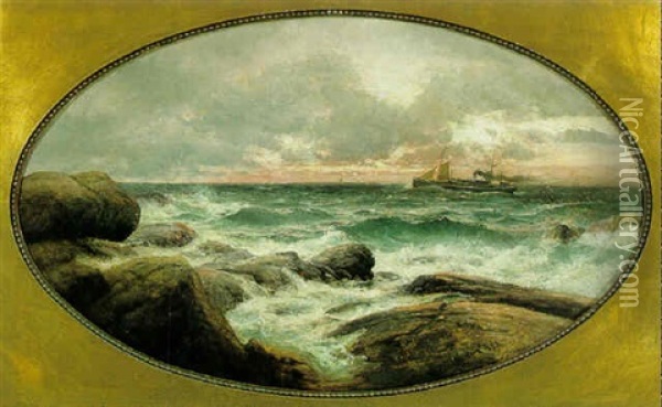 Fartyg Utanfor Kust Oil Painting - Berndt Adolf Lindholm