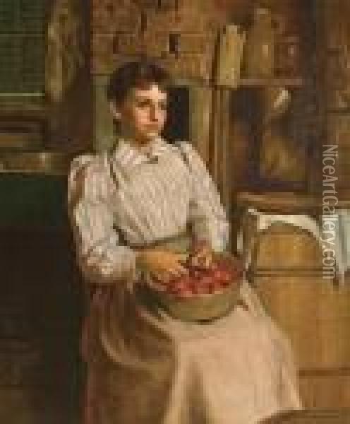 Young Girl Paring Apples Oil Painting - John George Brown