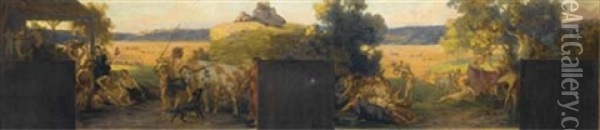 Etude Pour La Recolte Abondante (collab. W/victor Koos) Oil Painting - Pierre Puvis de Chavannes