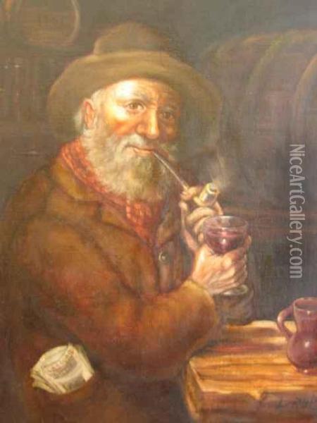 Man With Pipe Oil Painting - Justo Ruiz Luna