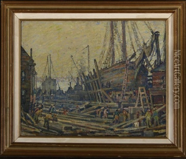 Ship Builders Oil Painting - Frederik Usher Devoll