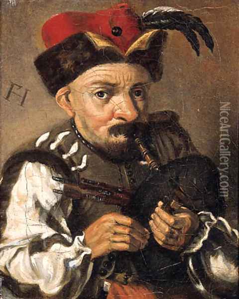 A man playing the bagpipes Oil Painting - Frans Hals